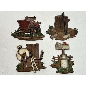 Vintage Sexton USA 1976 Farm Wall Plaques Set Wagon Mailbox Rustic Decor Granny